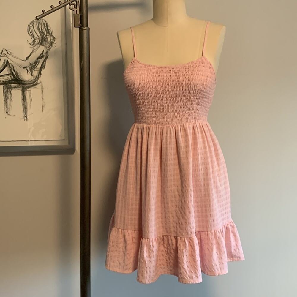 RSQ Pink Checkered Babydoll Dress Women’s Large Tank Ruffle Cottage Sweetheart - Picture 4 of 7